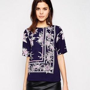ASOS Warehouse Navy Blue Flower/Chrysanthemum Tee